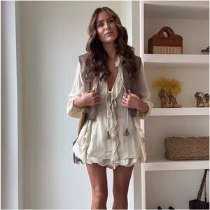 Zara Collection, Beige, Beaded Tassels, Button-Down Shirt, 100% Viscose.